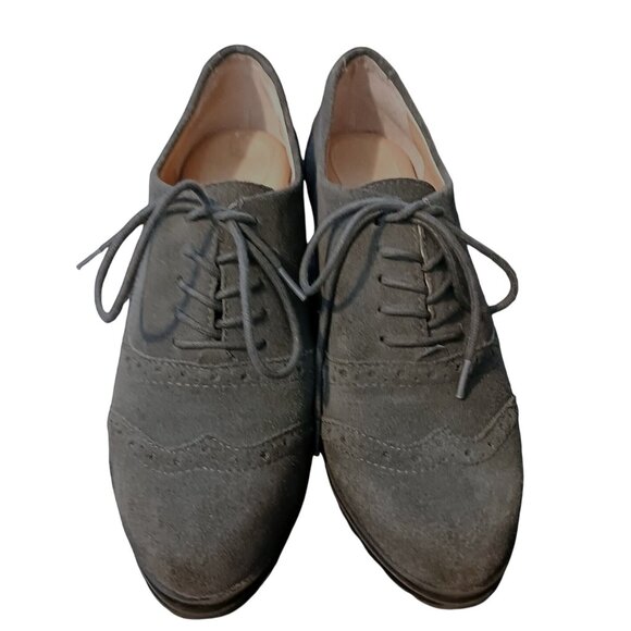 Ellen Tracy Active Tobin‎ Suede Oxford Wingtip Wedge Lace-up Booties, Grey, 6.5 - Picture 1 of 7